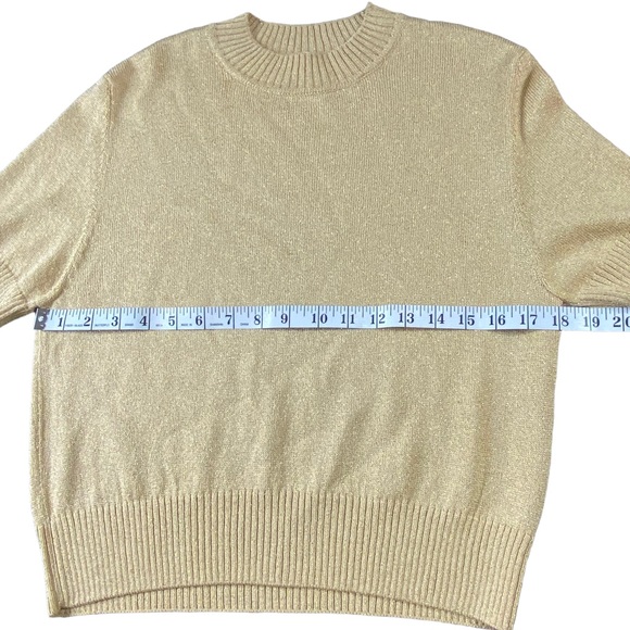 St. John Golden Shimmer Short Sleeve Sweater Blouse Basic - Picture 9 of 13